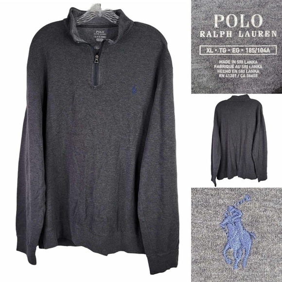 Polo Ralph Lauren Quarter Zip Sweatshirt Mens Size XL Gray Logo Pullover - Picture 1 of 10